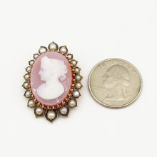 Load image into Gallery viewer, Antique Victorian 14K Hardstone Cameo w/ Pearl Brooch / Pin
