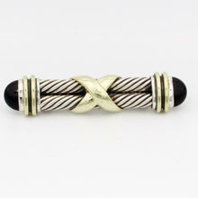 Load image into Gallery viewer, David Yurman Sterling Silver &amp; 14K Gold Onyx Cable X Brooch
