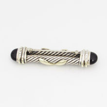 Load image into Gallery viewer, David Yurman Sterling Silver &amp; 14K Gold Onyx Cable X Brooch
