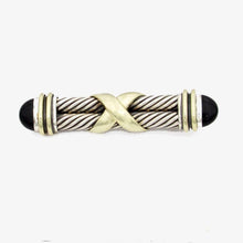 Load image into Gallery viewer, David Yurman Sterling Silver &amp; 14K Gold Onyx Cable X Brooch
