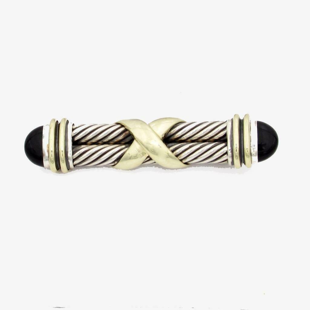 David Yurman Sterling Silver & 14K Gold Onyx Cable X Brooch