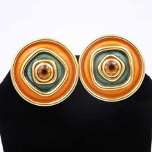 Load image into Gallery viewer, Leo De Vroomen 18K Yellow Gold Green &amp; Orange Enamel w/ Citrine Earrings
