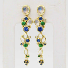 Load image into Gallery viewer, TEMPLE ST CLAIR 18K Gold Moonstone, Sapphire Long Drop Earrings
