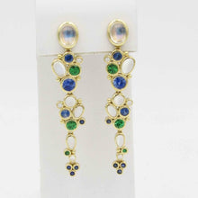 Load image into Gallery viewer, TEMPLE ST CLAIR 18K Gold Moonstone, Sapphire Long Drop Earrings
