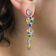 Load image into Gallery viewer, TEMPLE ST CLAIR 18K Gold Moonstone, Sapphire Long Drop Earrings
